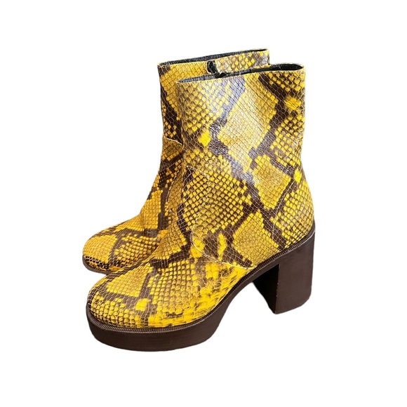 REVOLVE x Simon Miller Yellow Snakeskin Platform Heeled Boots - Picture 10 of 15